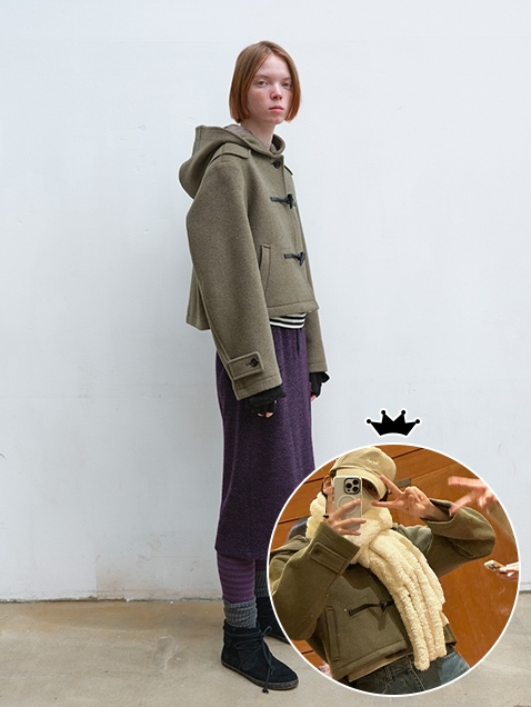 FASHION-DU - ing Short Duffle Coat (Grass Olive)